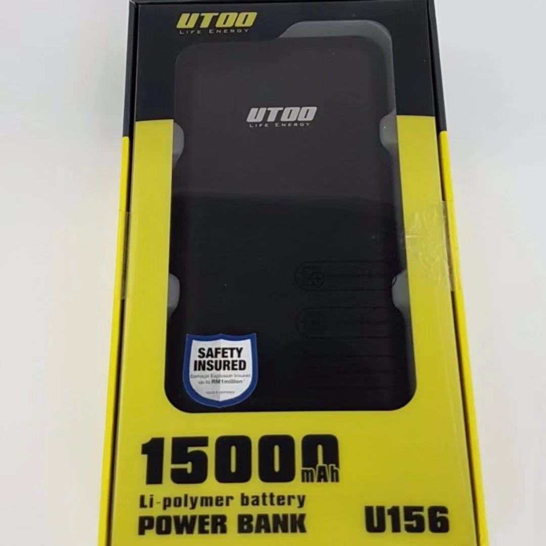 (BLACK)UTOO U156 15000mAh Power Bank Li-Polymer Battery(READY STOCK)